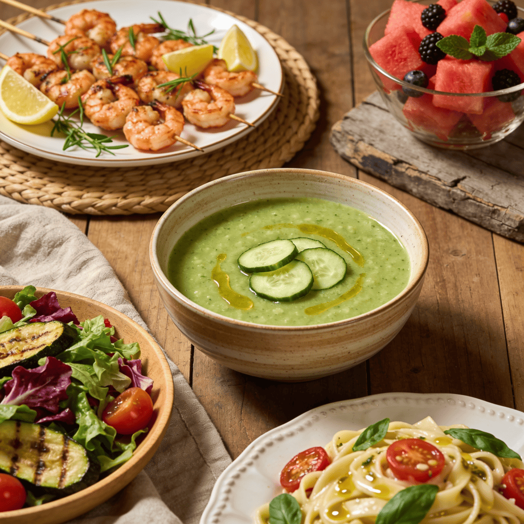 Cena ligera para el calor preparada con verduras frescas y productos del mercado
