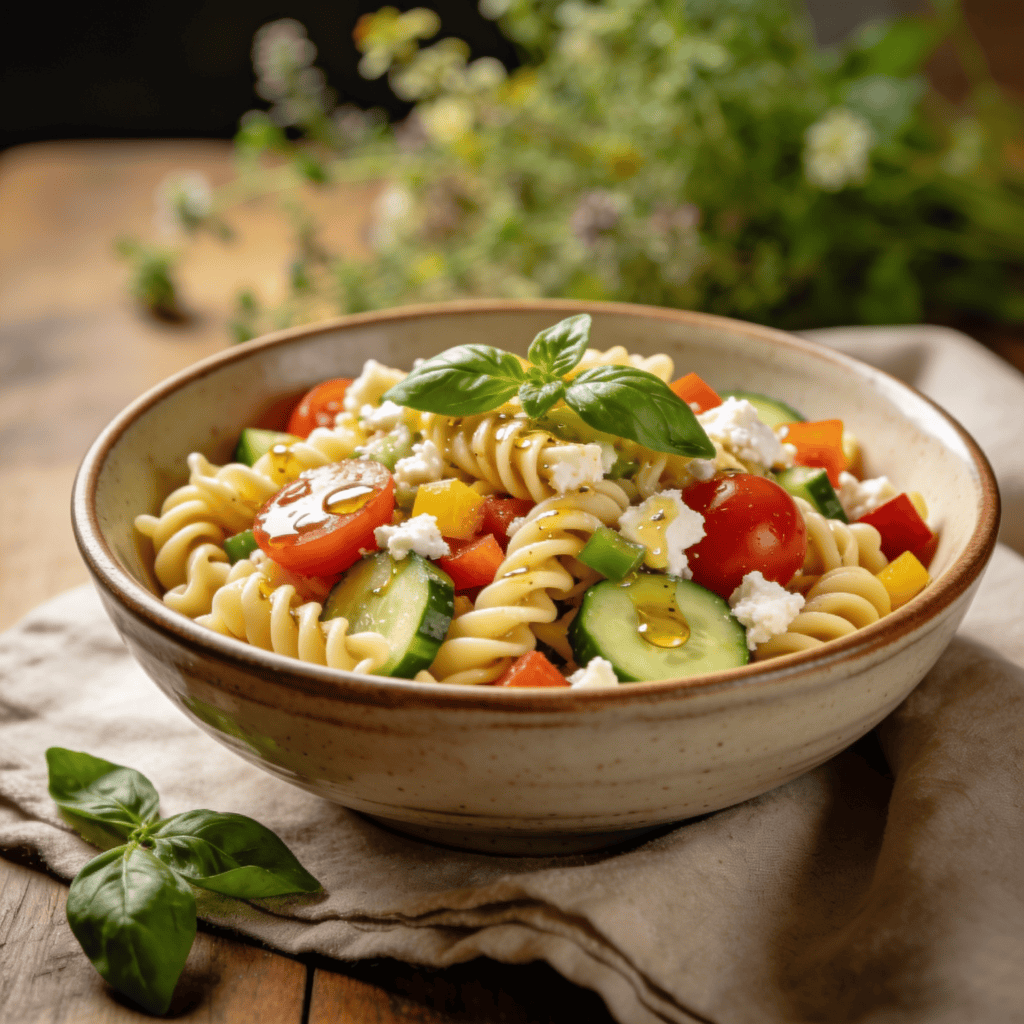 Receta de ensalada de pasta fría con verduras frescas, huevo y atún para verano