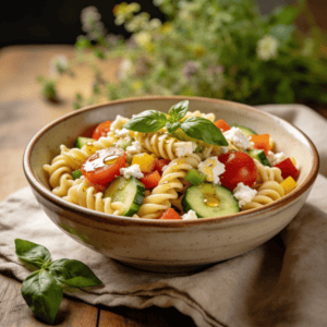 Receta de ensalada de pasta fría con verduras frescas, huevo y atún para verano