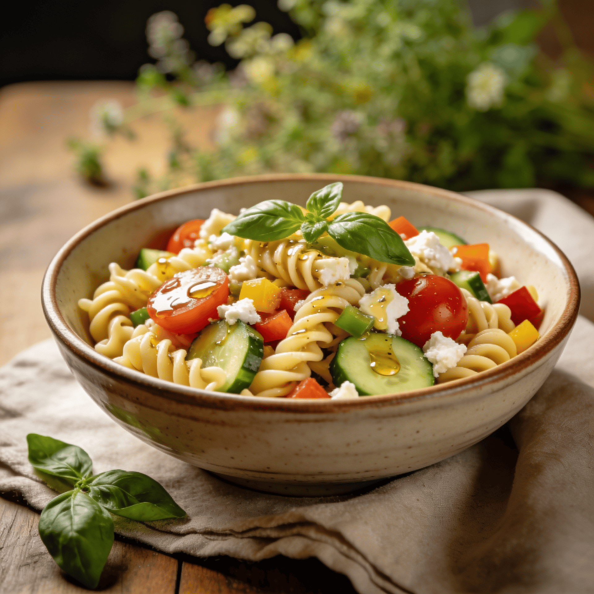 Receta de ensalada de pasta fría con verduras frescas, huevo y atún para verano